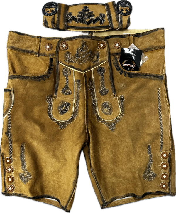 Heren lederhose kort maat 48 tm 62 waxbruin TM03