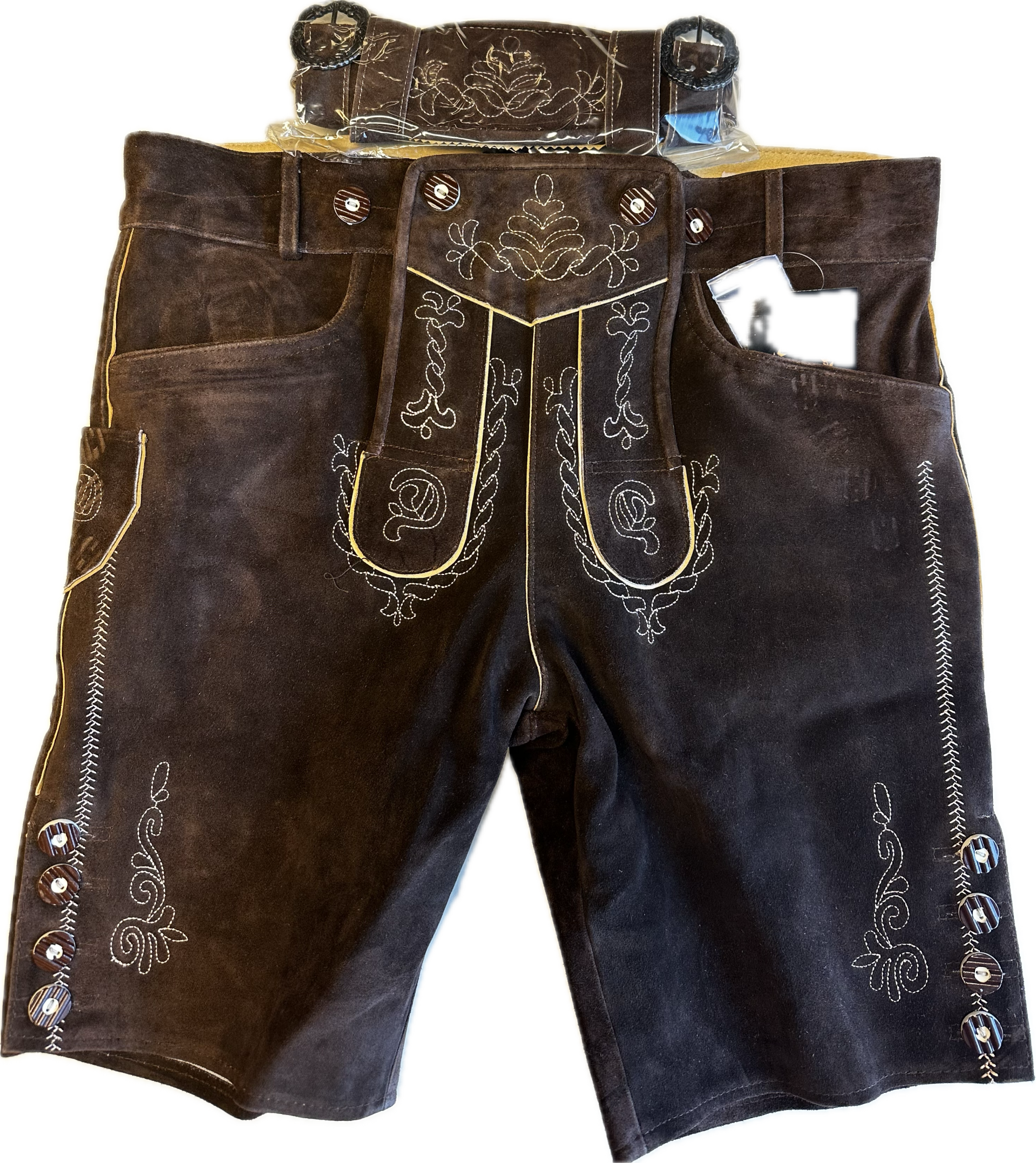 Heren lederhose kort maat 48 tm 60 ldonkerbruin TM02