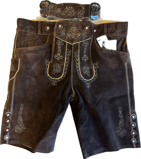 Heren lederhose kort maat 48 tm 60 ldonkerbruin TM02