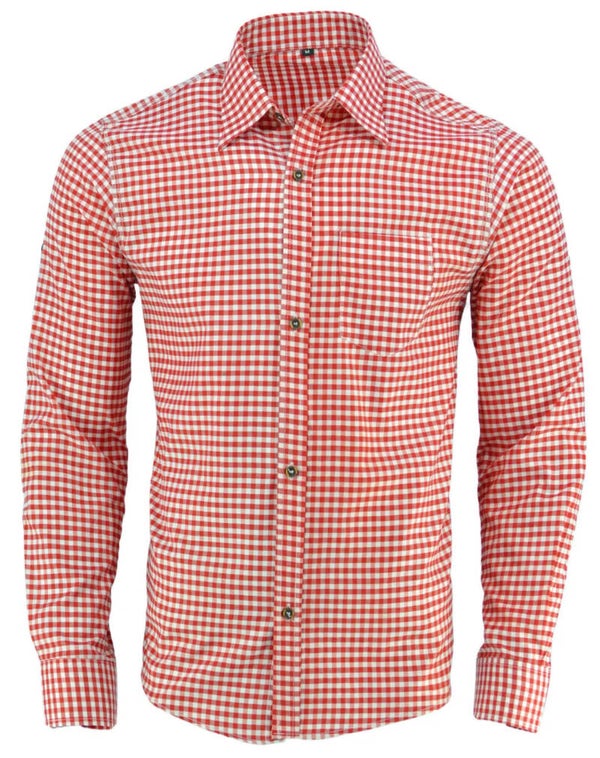 Trachten overhemd rood/wit geblokt s tm 4XL