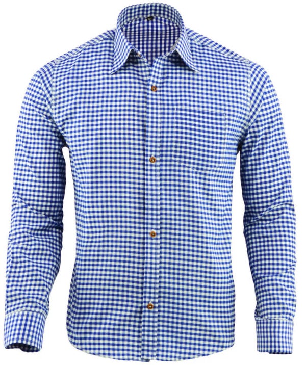 Trachten overhemd blauw/wit geblokt s tm 4XL
