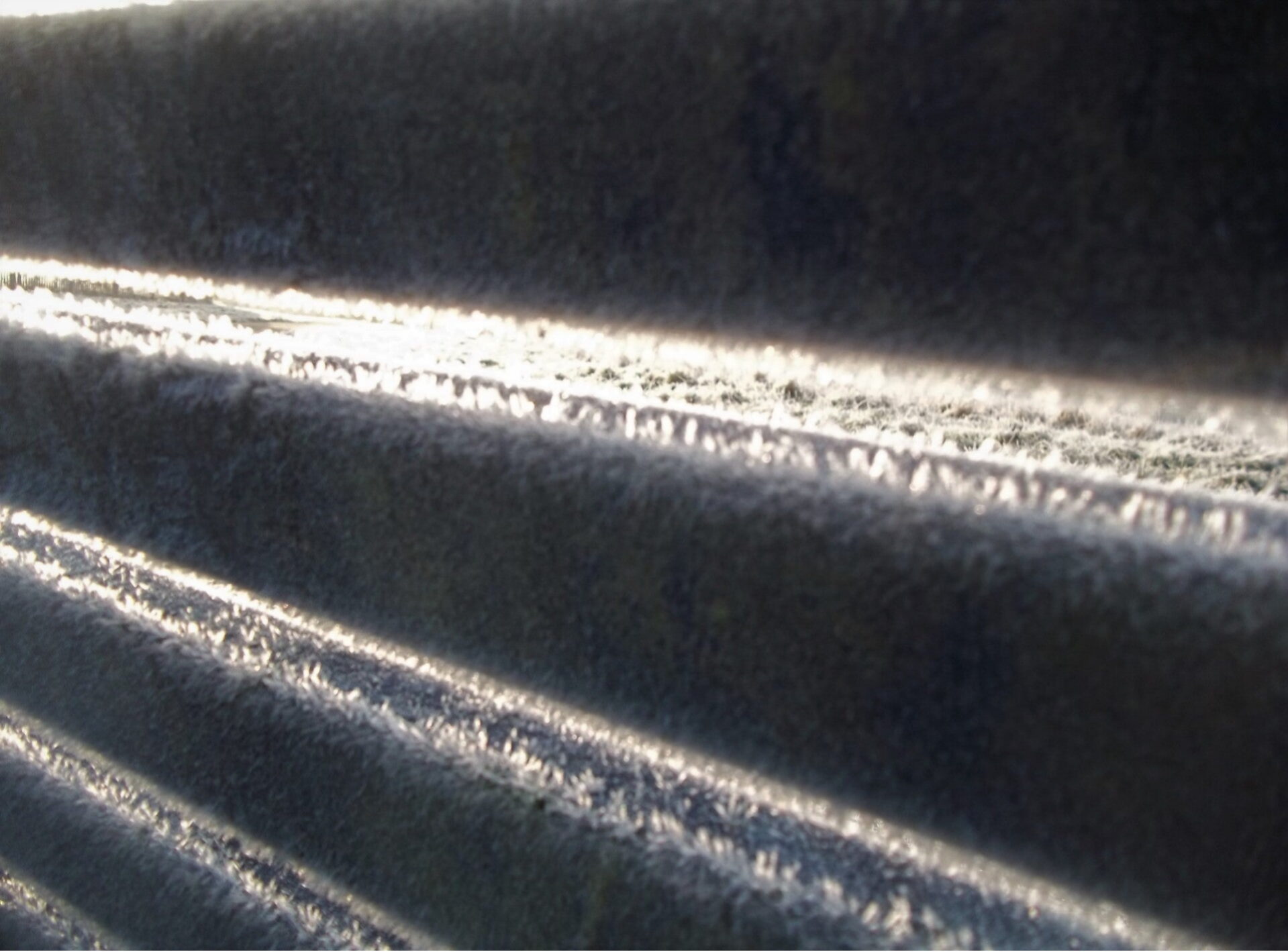 Stirchley, Birmingham, close-up of ice crystals on bench