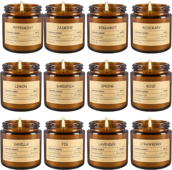 ENSEMBLE 12 BOUGIES ARO POTS AMBRE