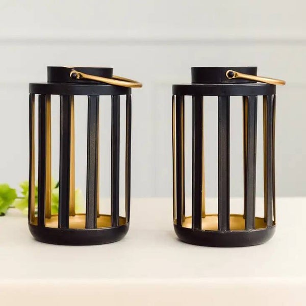 1 PAIR DE LANTERNES NOIR ET OR POUR PILIER 2 POUCES
