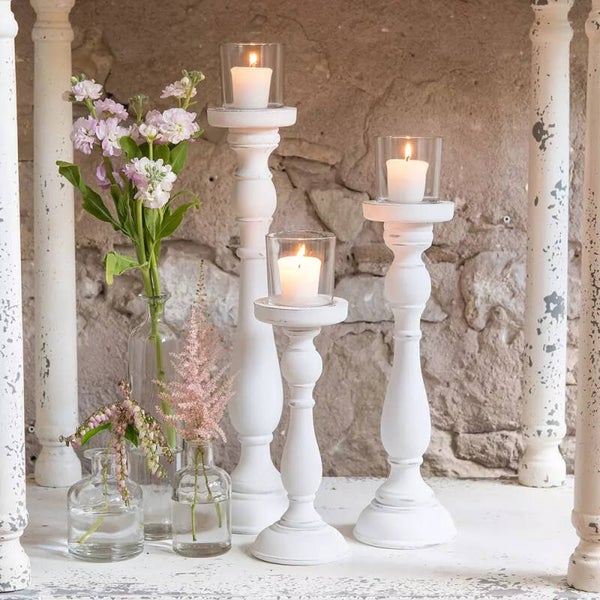TRIO DE BOUGEOIRES BLANC EN BOIS POUR PILIER 2 OU 3 POUCES