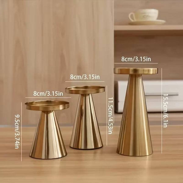 TRIO DE PLATEAUX POUR BOUGIES PILIERS DORÉ (2 pouces)