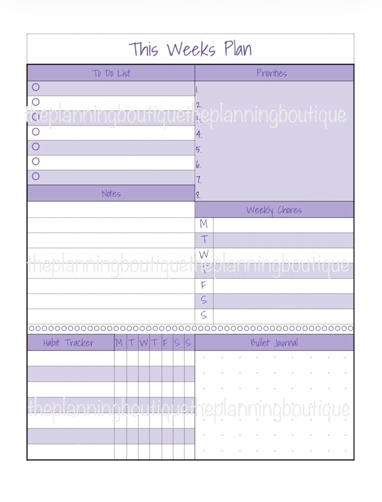 This Weeks Plan Sheet