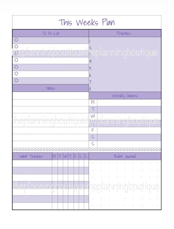 This Weeks Plan Sheet
