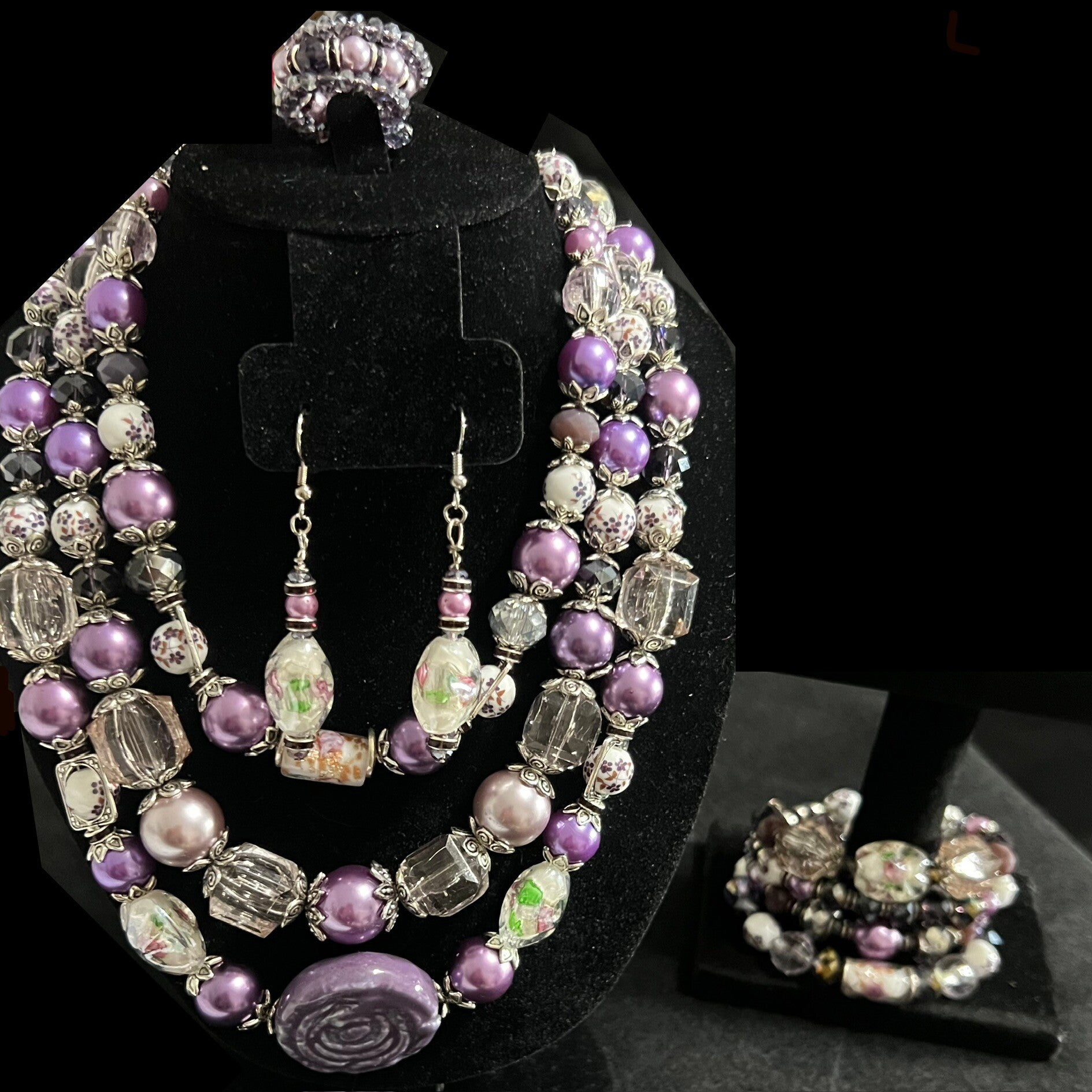 Purple Multi-Strand Beaded Jewelry Set