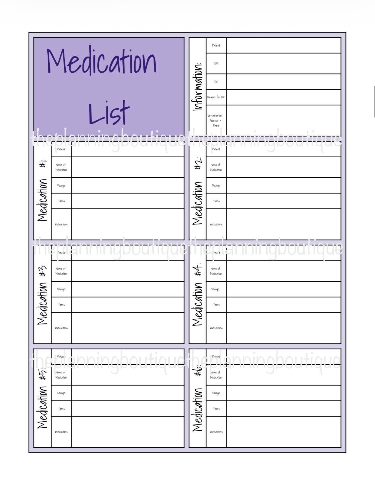 Pet Medication List Sheet