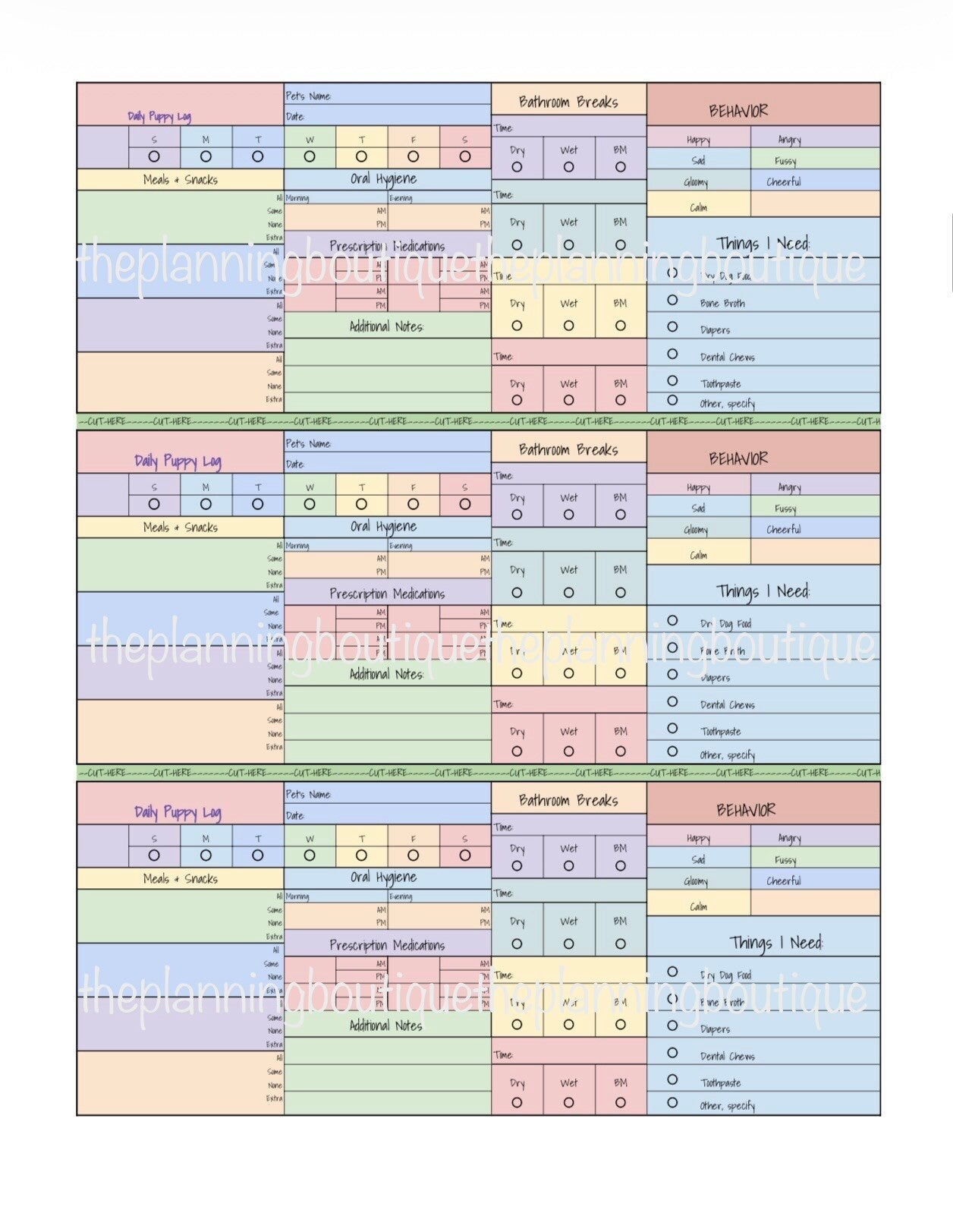 Puppy Log Sheet
