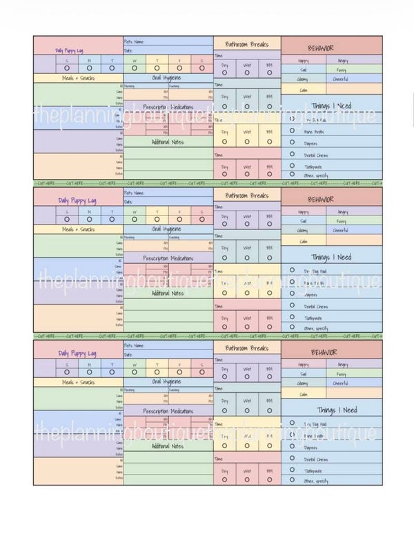 Puppy Log Sheet