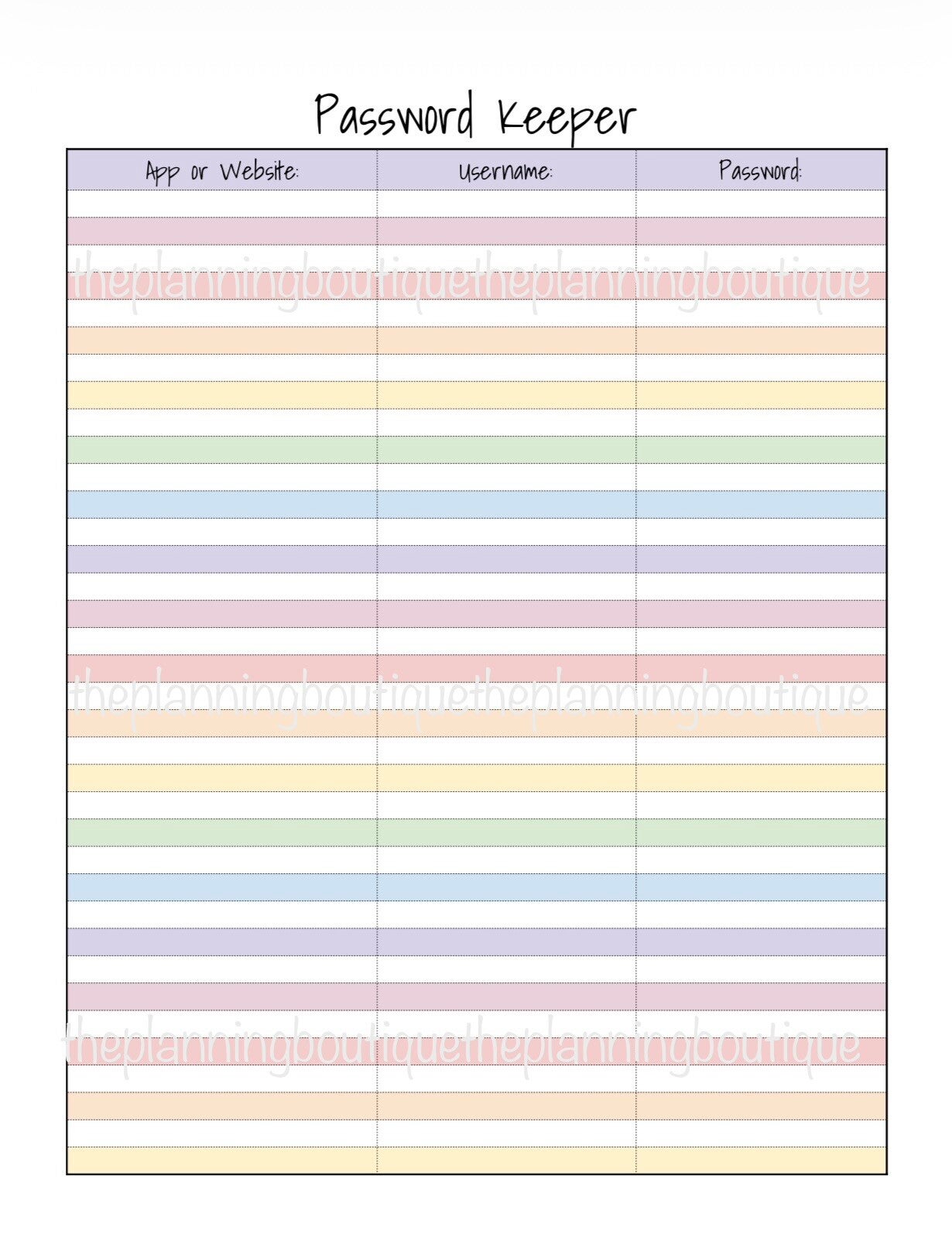 Password Keeper Sheet