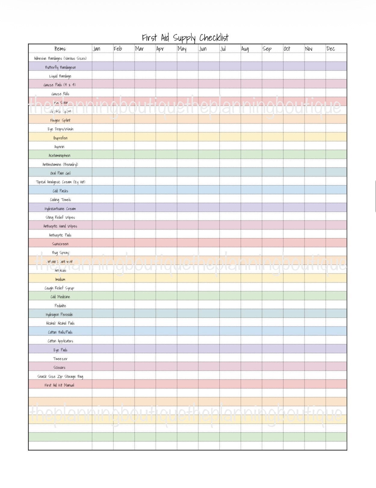 First Aid Supplies Checklist