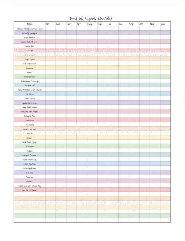 First Aid Supplies Checklist