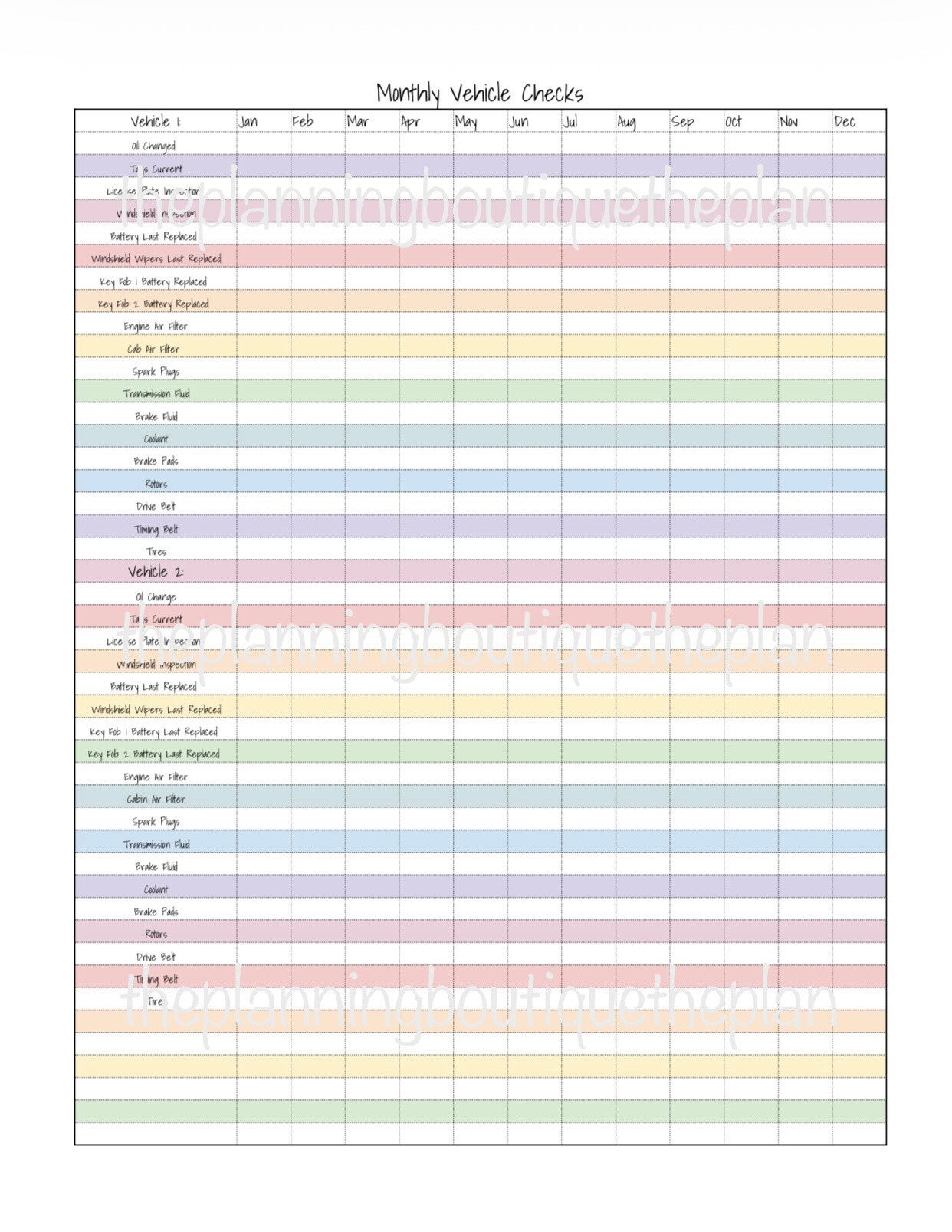 Monthly Vehicle Checks Sheet