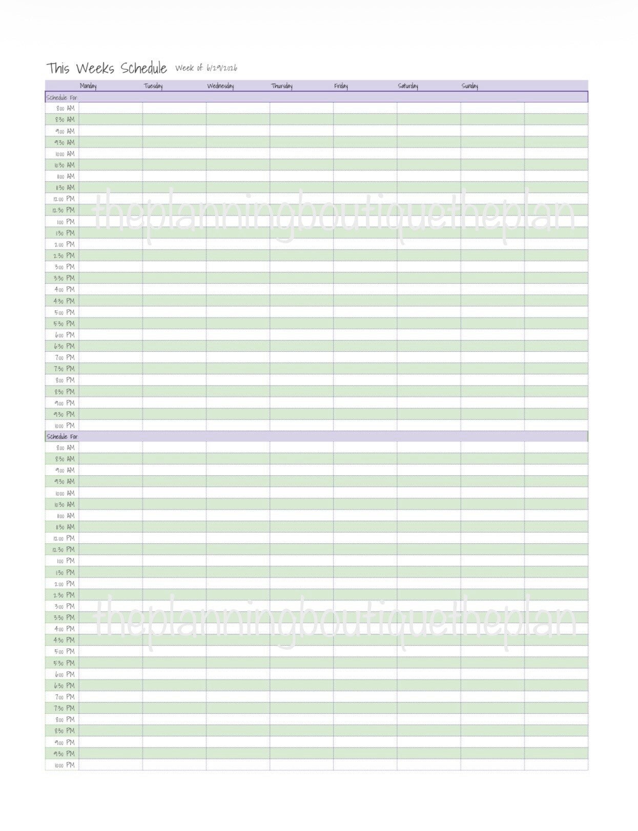 This Weeks Schedule Sheet