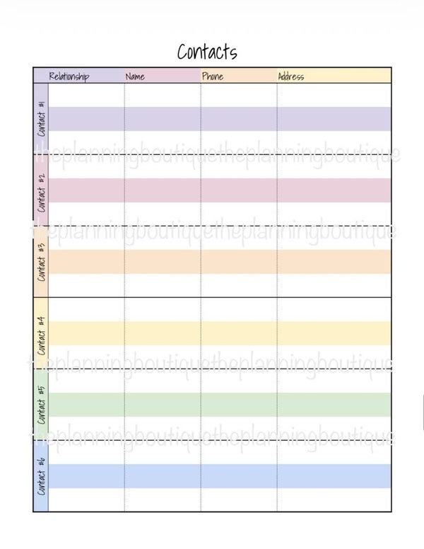Contacts Sheet