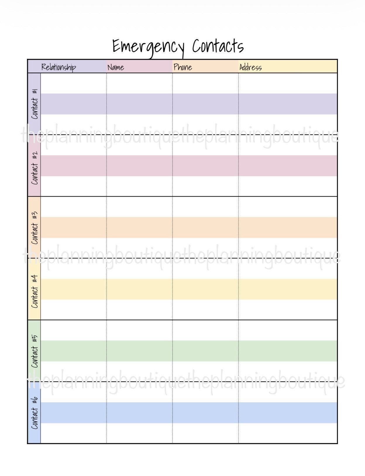 Emergency Contacts Sheet