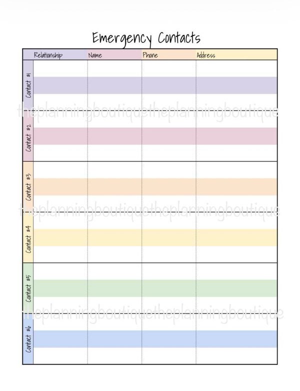 Emergency Contacts Sheet