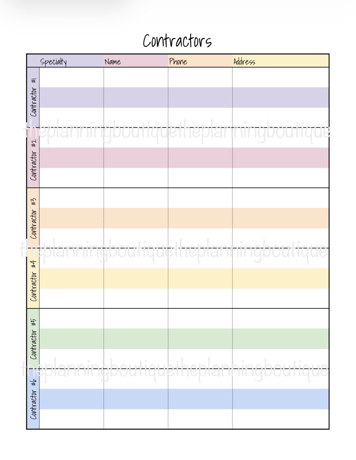 Contractors Contact Sheet