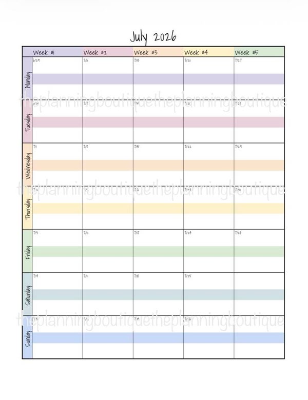 July 2026 Calendar Page