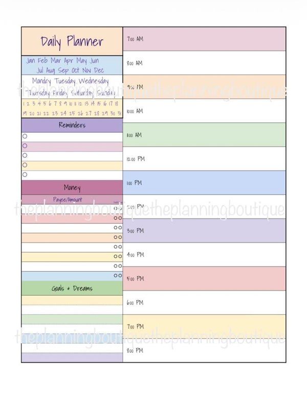 Day Planner- Undated Sheet