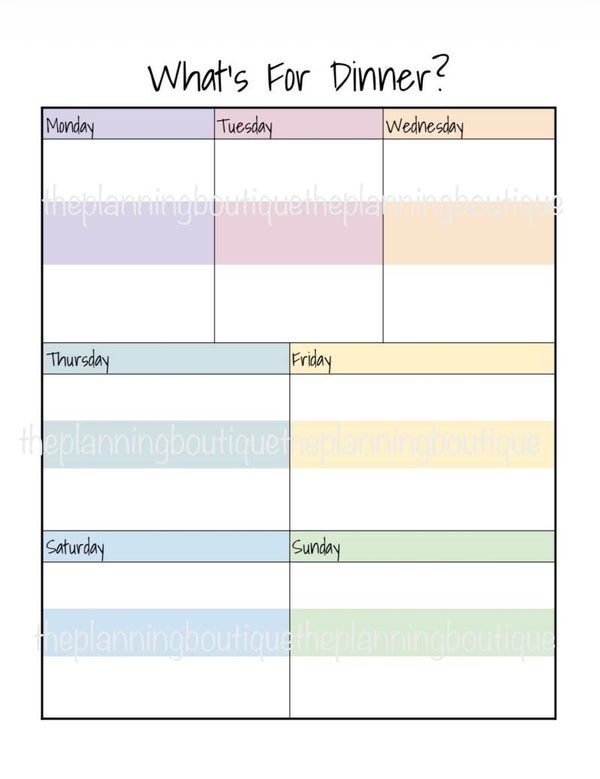 Weekly Dinner Menu Sheet