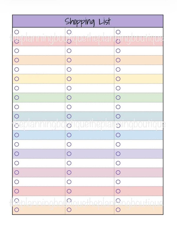 Shopping List Sheet