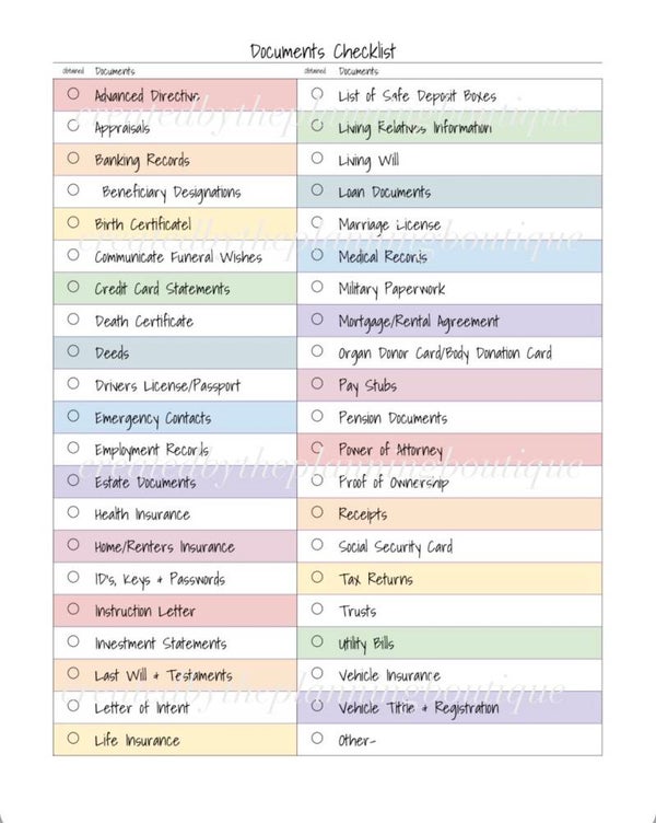 Documents Checklist Sheet