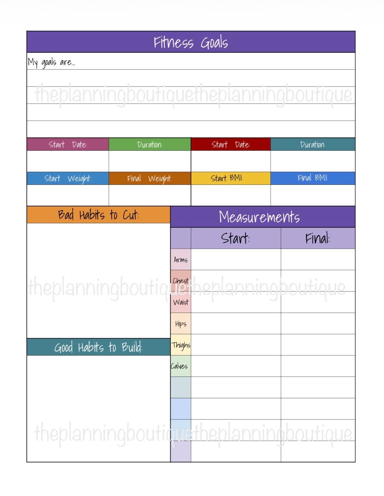 Fitness Goals Worksheet