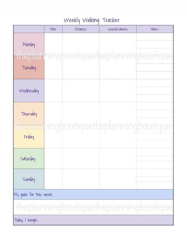 Weekly Walking Tracker Sheet