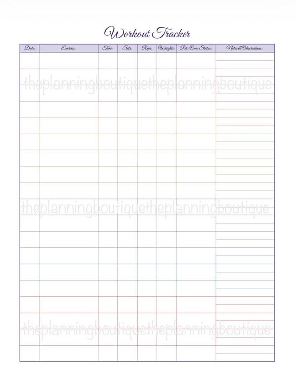 Workout Tracker Worksheet
