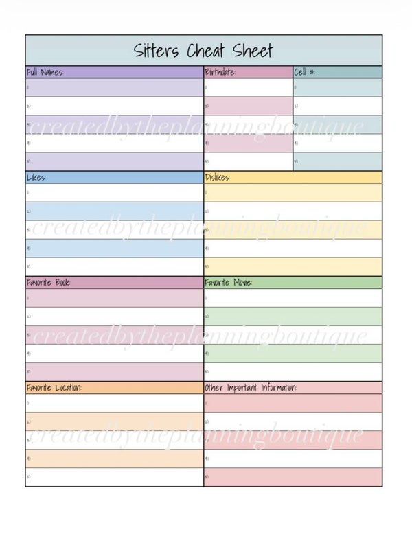Sitters Cheat Sheet Page