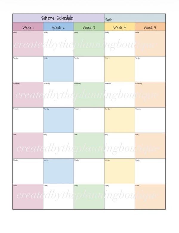Sitter’s Schedule Worksheet