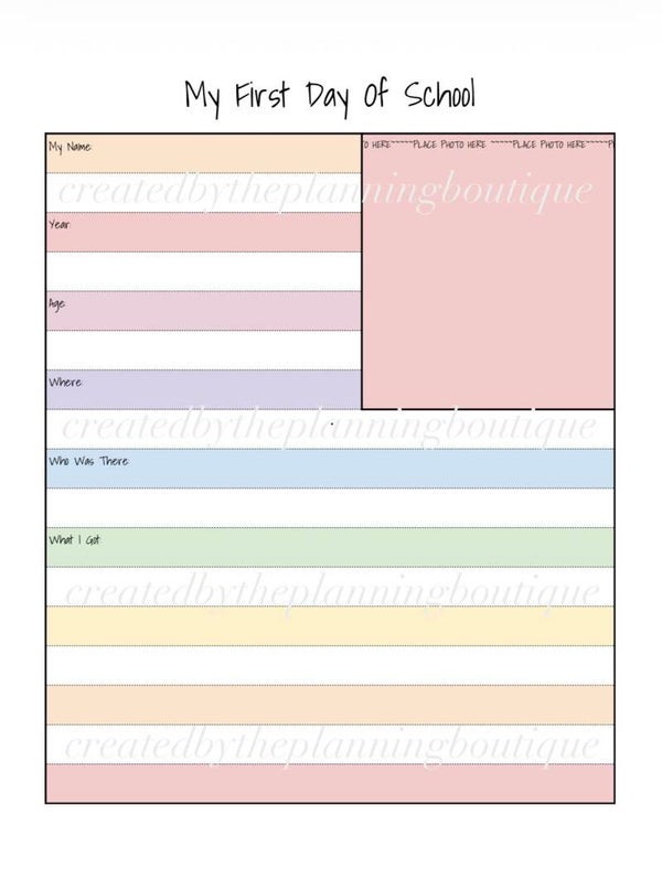 My First Day of School Sheet