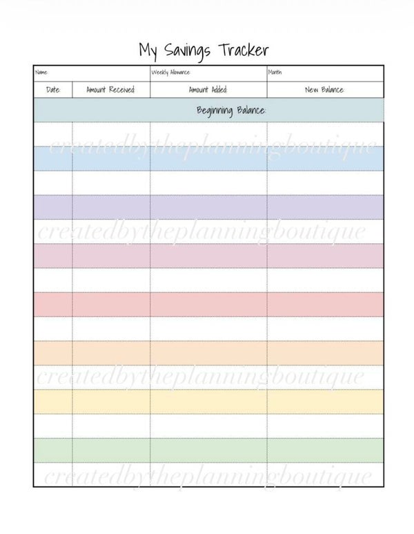 My Savings Sheet- Child’s