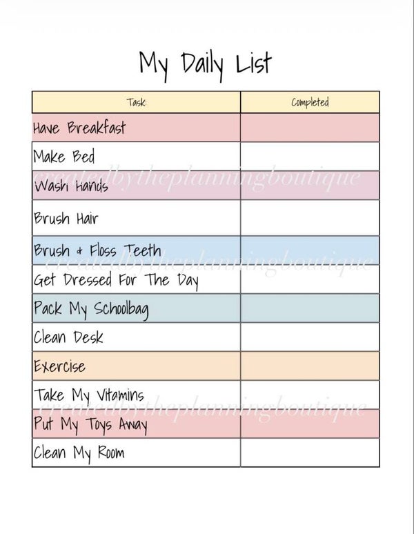 My Daily List Sheet- Childs