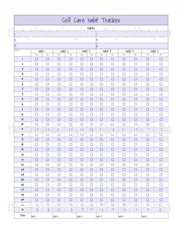 Self -Care Habit Tracker Sheet