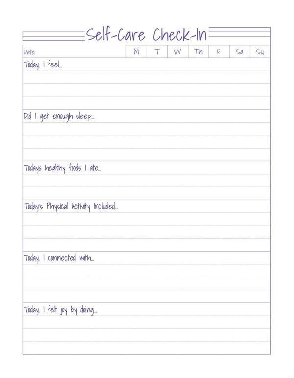 Self Care Check-in Worksheet