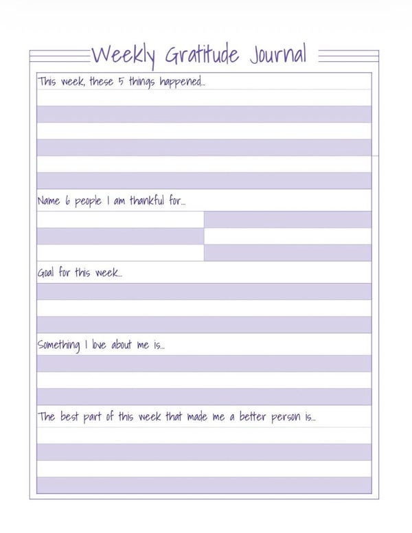 Weekly Gratitude Journal Sheet