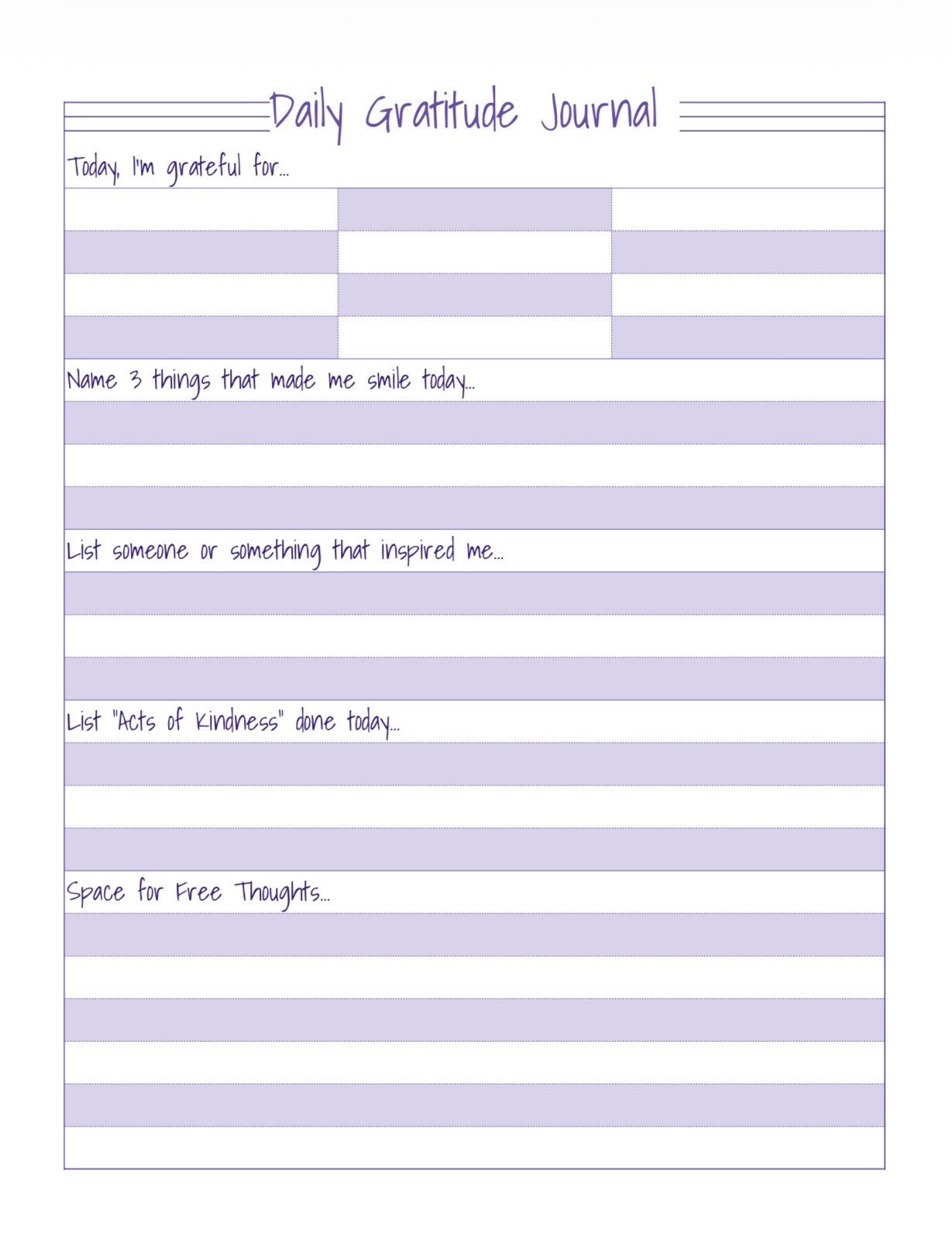 Daily Gratitude Journal Sheet