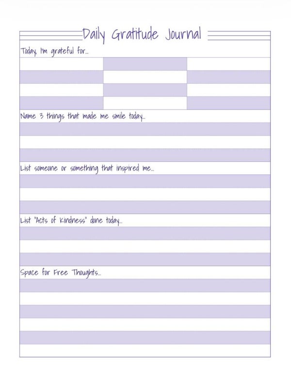 Daily Gratitude Journal Sheet