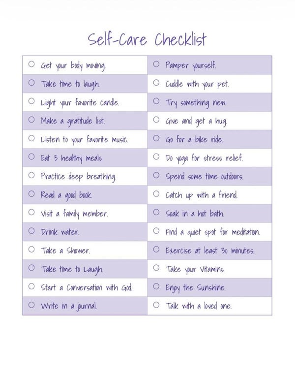 Self-Care Checklist Sheet