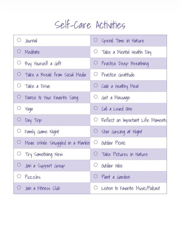 Self-Care Activities Sheet