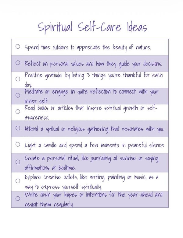 Spiritual Self-Care Ideas Sheet