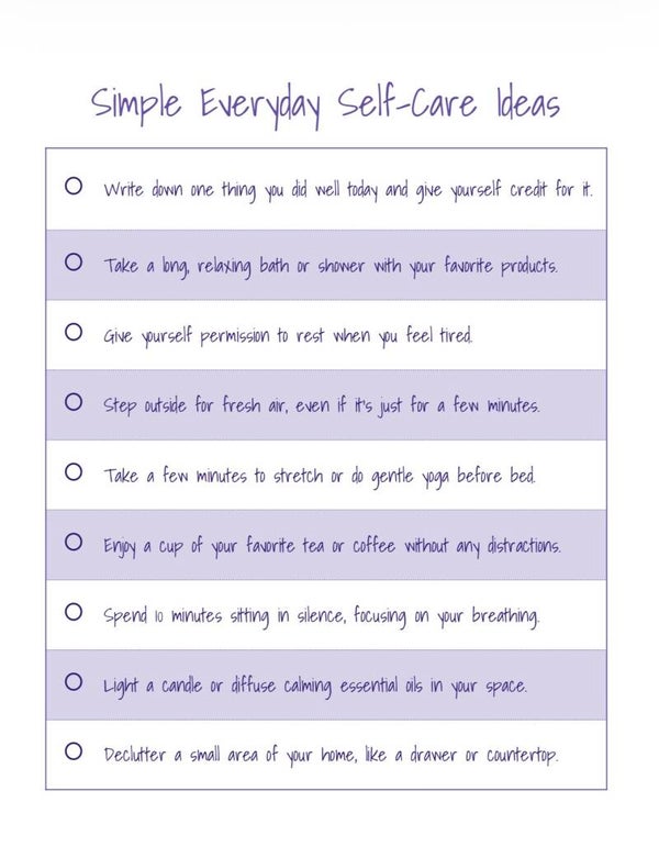 Simple Everyday Self-Care Ideas Sheet