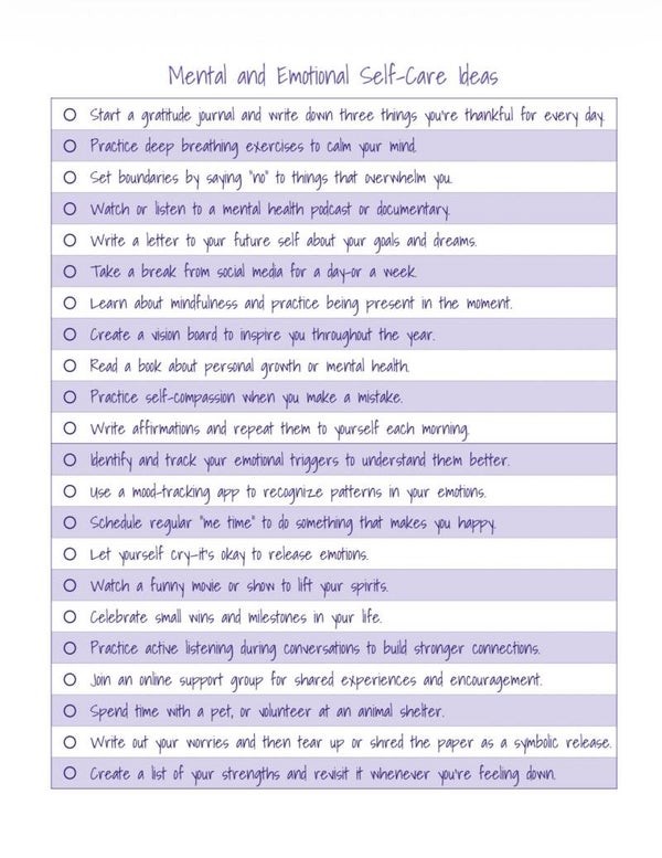 Mental & Emotional Self-Care Ideas Shhet