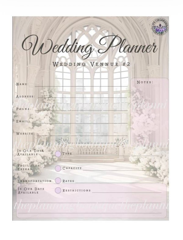 Wedding Venue #2 Worksheet