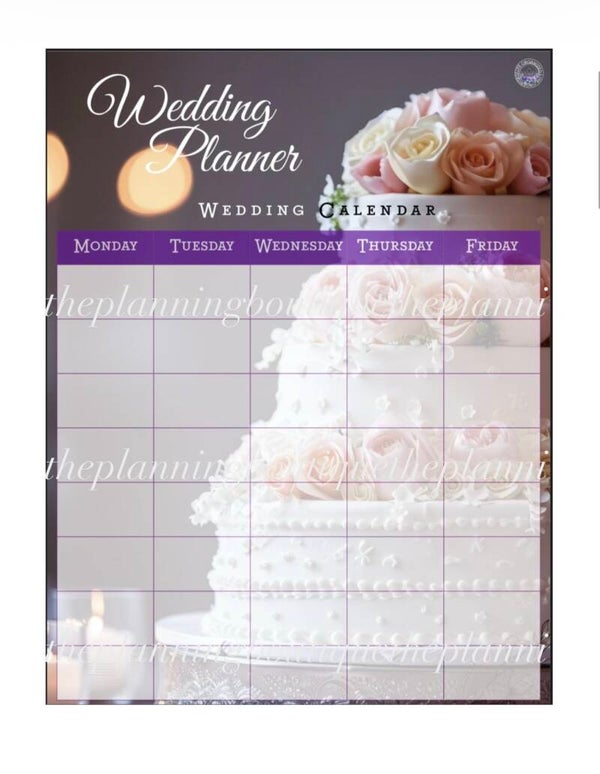 Wedding Calendar Sheet